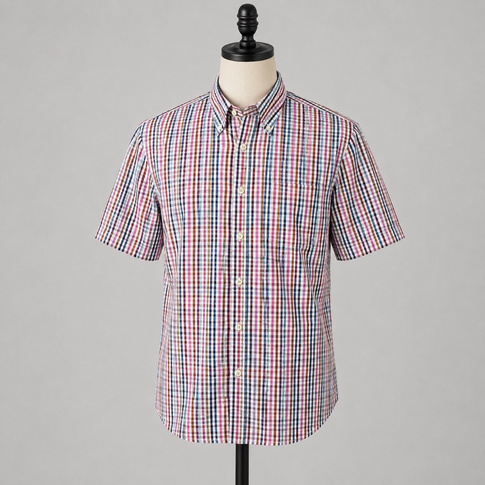 Peter Millar Seaside‎ Finish Plaid Shirt XL Cotton Short Sleeve